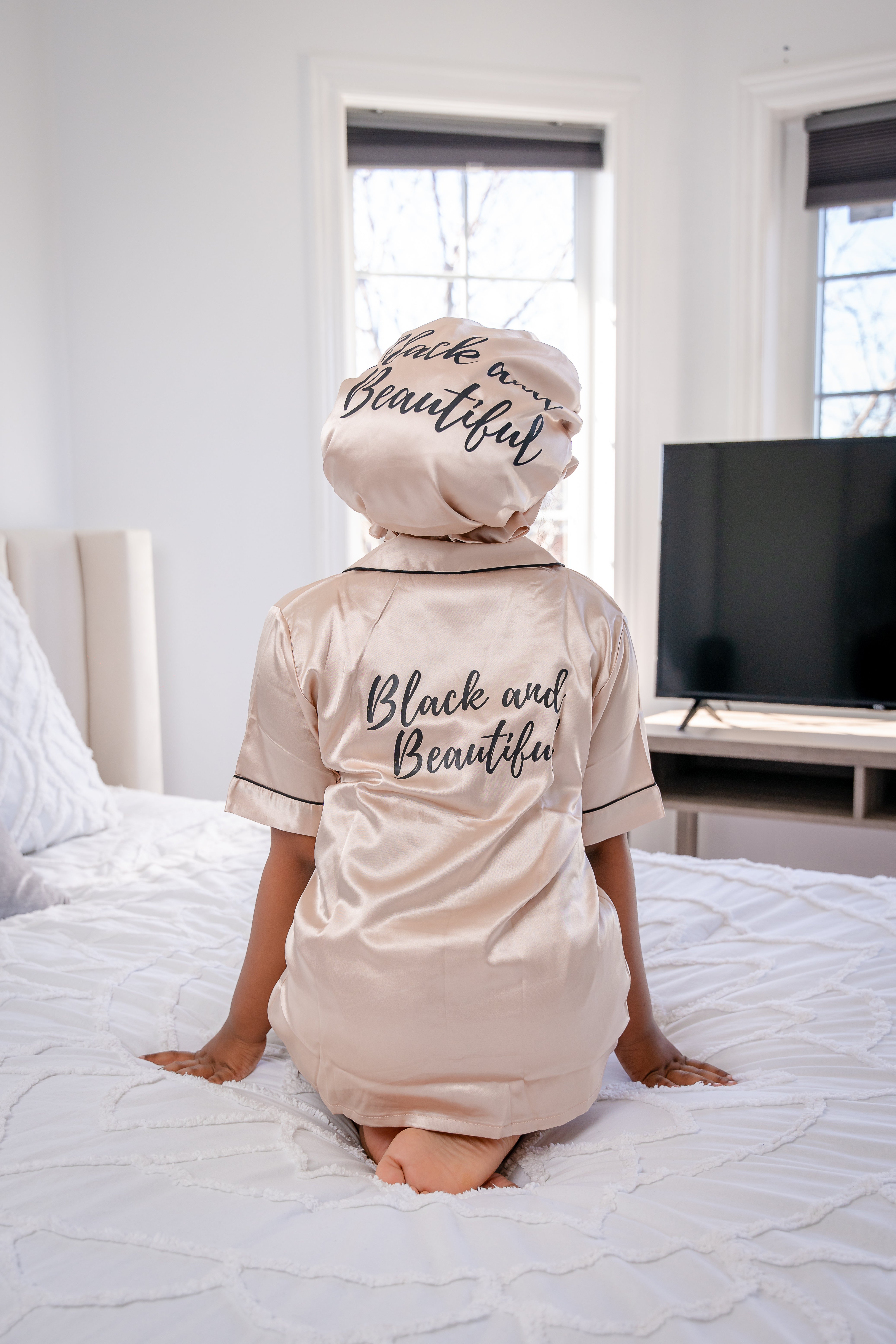 Black and Beautiful Satin PJs - Champagne