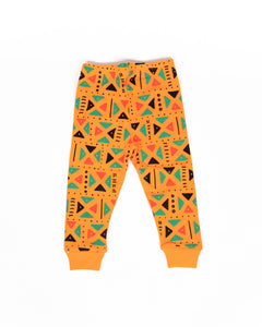 orange pajama pants, tribal print, kente pants